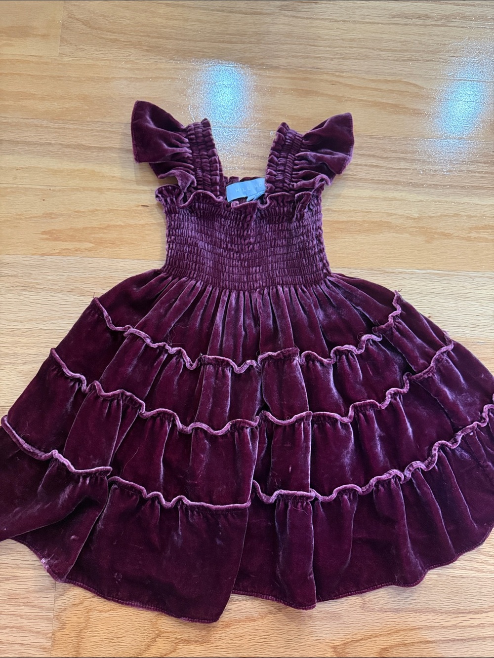 Hill House pristine condition Velvet Ruffled Dress in Deep Wine